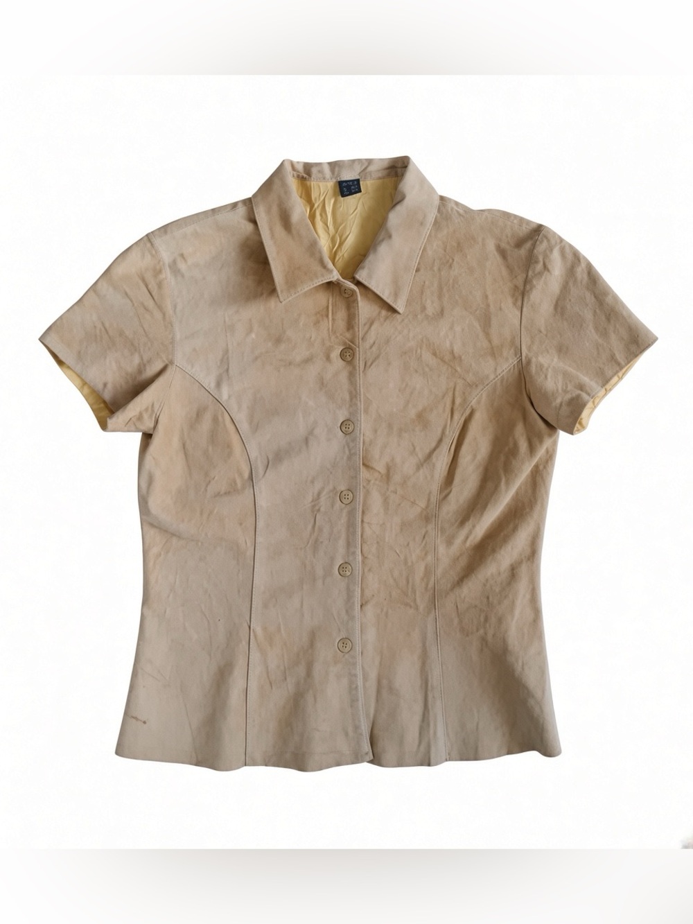 Danier Light Beige Short-Sleeve Button-Front Shirt